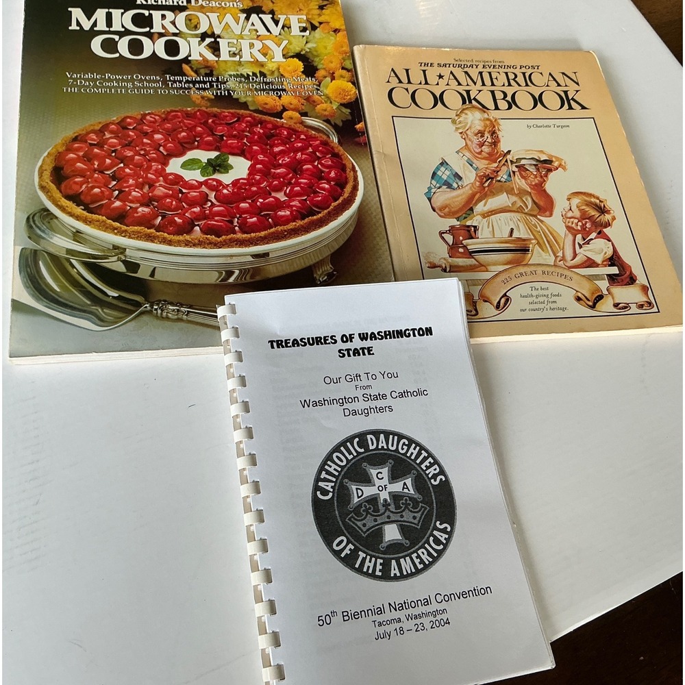 Vintage Cookbook Lot Microwave Cookery All-American Treasures of WA State 3pc